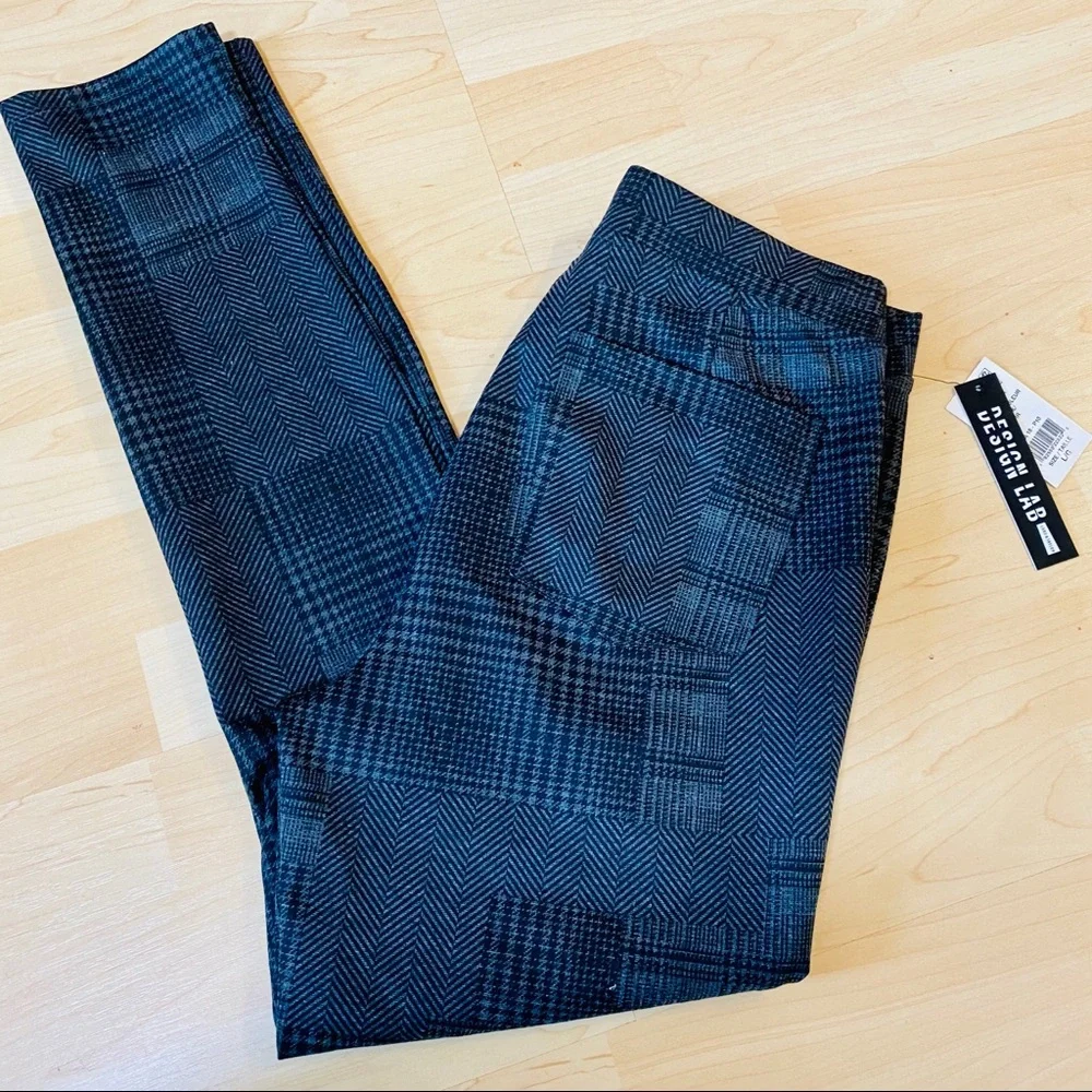 DESIGN LAB Plaid Houndstooth Patchwork Leggings Size Large New - Picture 2 of 8